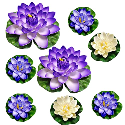 Teich Dekoration, Schwimmende Teichdeko Set, 8ST Zwei Größen?17cm/10cm Schaum Seerose Blume Dekor, Lotus-Blume Aus Schaumstoff,Für Aquarium Terrasse Garten Schwimmende Pool Dekoration Hochzeit (F) von NC