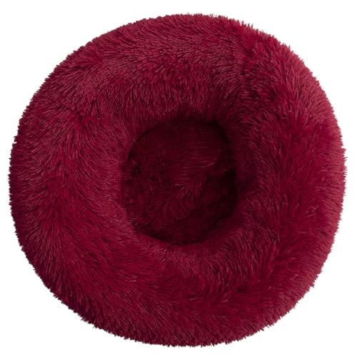 HUAXIQUE Donut Hundebett Hundebett Wolke Hundebett Rund Hundekissen Plüsch Donut Waschbar Haustierbett Flauschiges Hundebett 70cm Weinrot von HUAXIQUE