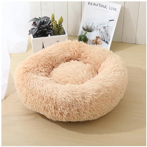 HUAXIQUE Hundebett Donut Anti Stress Hundebett Mittelgroße Hunde Hundebett für Große undekissen Waschbar Flauschig Hundematte Anti Rutsch Noppenboden 110cm Champagner von HUAXIQUE