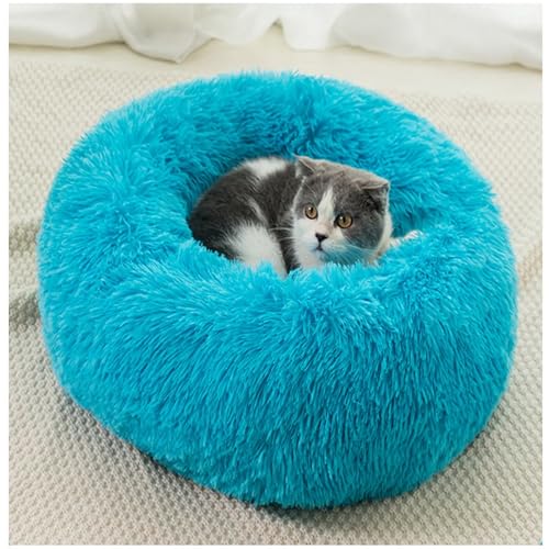 HUAXIQUE Hundebett Donut Anti Stress Hundebett Mittelgroße Hunde Hundebett für Große undekissen Waschbar Flauschig Hundematte Flauschiges Hundebett 40cm Blau von HUAXIQUE