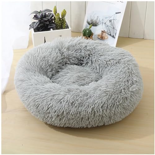 HUAXIQUE Hundebett Donut Anti Stress Hundebett katzenbettfür Katzen Und Kleine Mittelgroße Hunde undekissen Waschbar Flauschig Hundematte Anti Rutsch Noppenboden 120cm Hellgrau von HUAXIQUE