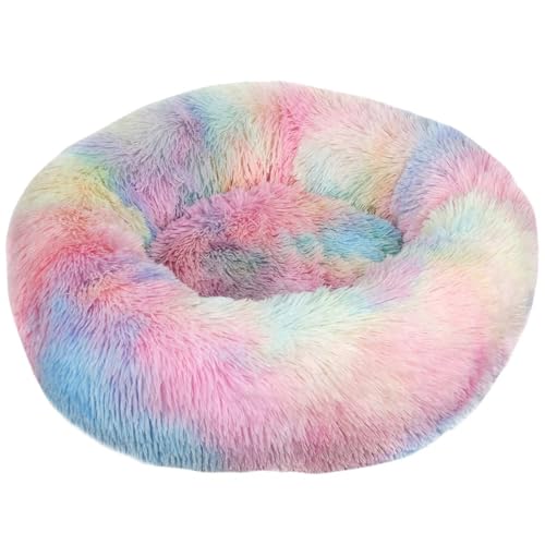 HUAXIQUE Hundebett Flauschig Hundebett Kuschelig katzenbettfür Katzen Und Kleine Mittelgroße Hunde Waschbar Haustierbett Anti Rutsch Noppenboden 120cm Regenbogen von HUAXIQUE