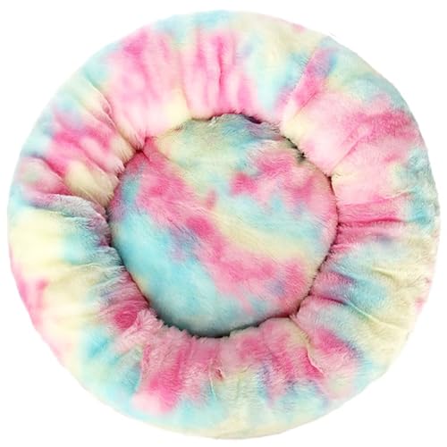 HUAXIQUE Hundebett Rund Hundekissen Plüsch Donut Hundebett Rund Hundekissen Plüsch Donut undekissen Waschbar Flauschig Hundematte Anti Rutsch Noppenboden 100cm Buntes Rosa von HUAXIQUE