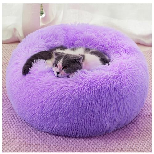 HUAXIQUE Hundebett Rund Hundekissen Plüsch Donut Hundebett Rund Hundekissen Plüsch Donut undekissen Waschbar Flauschig Hundematte Flauschiges Hundebett 120cm Violett von HUAXIQUE