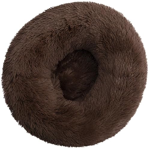 HUAXIQUE Hundebett Rund Hundekissen Plüsch Donut katzenbettfür Katzen Und Kleine Mittelgroße Hunde undekissen Waschbar Flauschig Hundematte Anti Rutsch Noppenboden 110cm Braun von HUAXIQUE