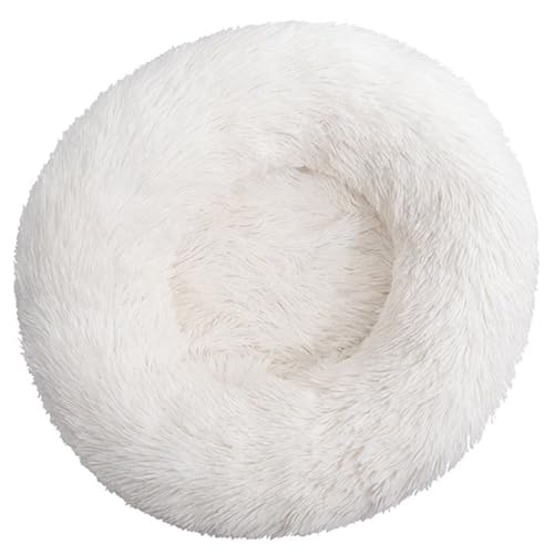 HUAXIQUE Hundebett Waschbar Fluffy Hundebett Hundebett Rund Hundekissen Plüsch Donut Waschbar Haustierbett Anti Rutsch Noppenboden 110cm Weiß von HUAXIQUE