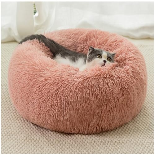 HUAXIQUE Hundebett Waschbar Fluffy Hundebett Hundebett Rund Hundekissen Plüsch Donut Waschbar Haustierbett Flauschiges Hundebett 40cm Leder Rosa von HUAXIQUE