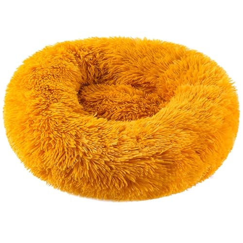 HUAXIQUE Kuscheliges Hundebett Hundebett Rund Hundekissen Plüsch Donut undekissen Waschbar Flauschig Hundematte Flauschiges Hundebett 60cm Goldgelb von HUAXIQUE