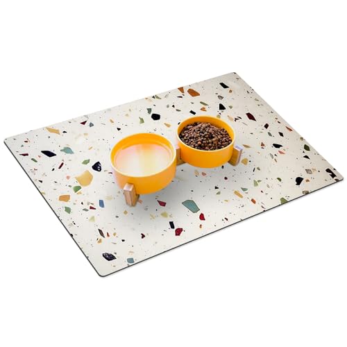 HUBDECO Hunde- und Katzennapfmatte - Fressnapf Unterlage - wasserdichte und rutschfeste Futtermatte - Haustier-Futtermatte - Pflegeleicht - Absorbiert Keine Gerüche - 59x39 - Muster 17 von HUBDECO