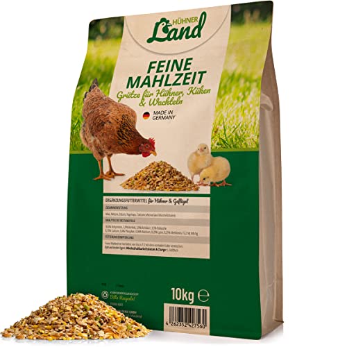 HÜHNER Land Hühnerfutter – Feine Mahlzeit 10kg I gebrochene Qualität, Grütze für Hühner, Wachteln, Küken & Geflügel, Kükenfutter, Futterabwechslung ohne Zusätze von HÜHNER Land