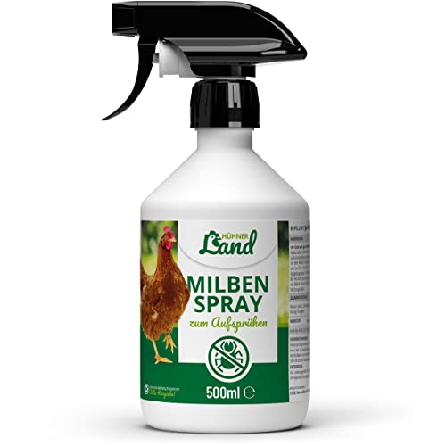 HÜHNER Land Milben Spray für Hühner 500ml - Gegen Milben & Parasiten, Milbenspray Milben Stop, Milbenmittel als Umgebungsspray & Kontaktspray, zur Vorbeugung & bei akutem Befall von HÜHNER Land