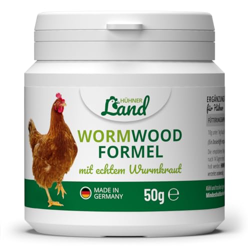 HÜHNER Land Wormwood Formel 50g Pulver, Sekundierend bei Wurmkur nach Wurmbefall für Hühner, kein Anthelminthikum, natürliche Rezeptur mit Saponinen & Bitterstoffen von HÜHNER Land