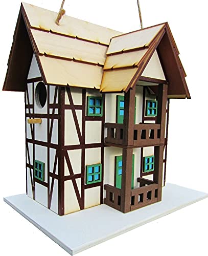 Hüwüknü, Vogelhaus, Nistkasten, Fachwerkhaus, Vogelhaus zum Aufhängen, für Singvögel wie Spatzen, Meisen, Handarbeit aus Holz, bunt, Vogelvilla für den Garten von Anbobo