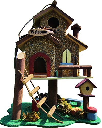 HÜWÜKNÜ Vogelhaus ``Pfadfinder`` Vogelhaus zum Aufhängen, für Singvögel wie Spatzen, Meisen, Handarbeit aus Holz, bunt, Vogelvilla für Garten, Terasse, Balkon von HÜWÜKNÜ