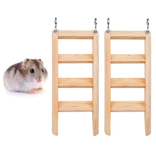 HUFFA 2 Stück Hamster-Holzleiter, kleines Tierspielzeug – 4 Stufenleiter – natürliche Holzkiefern, Meerschweinchen, Ratten, Spielzeug von HUFFA