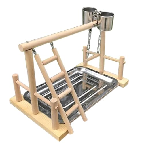 Vogelspielständer aus Edelstahl for das Training von Vögeln Parrot Wood Stand Activity Center Leiter Swing Tray Cup Barch von HUFFA