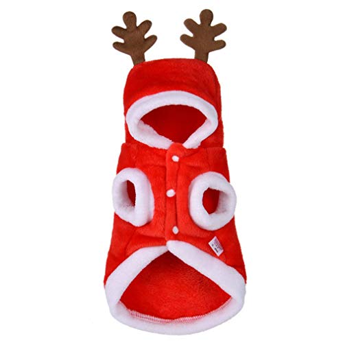 Weihnachtshundekleidung Haustierkleidung Elchkostüm Winterwarm for kleine mittelgroße Hunde Hündchen Chihuahua Kostüm Neujahrsoutfit (Size : M) von HUFFA