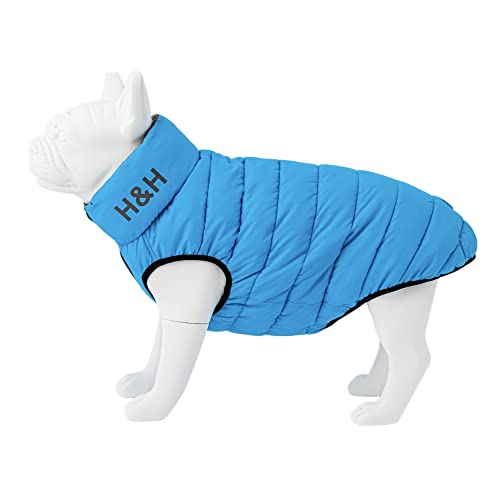 HUGO & HUDSON Reversible Pufferjacke für Hunde, wasserabweisender Mantel, Türkisblau und Grau, M45 von HUGO & HUDSON