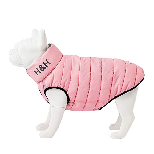 HUGO & HUDSON Reversible Pufferjacke für Hunde, wasserabweisender Mantel, Hellrosa und Grau, S30 von HUGO & HUDSON