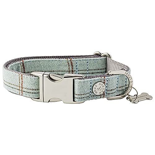 HUGO & HUDSON Tweed-Hundehalsband, verstellbare Sicherheitsschnalle, Aqua kariert, XS von HUGO & HUDSON