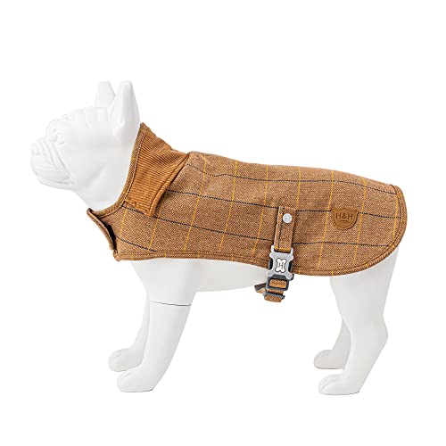 HUGO & HUDSON Hunde Fleecejacke - Kleidung & Zubehör für Hunde Wintermäntel & Jacken mit verstellbarem Riemen, Karamell Karamell Kariert Fischgräten-Tweed, M40 von HUGO & HUDSON