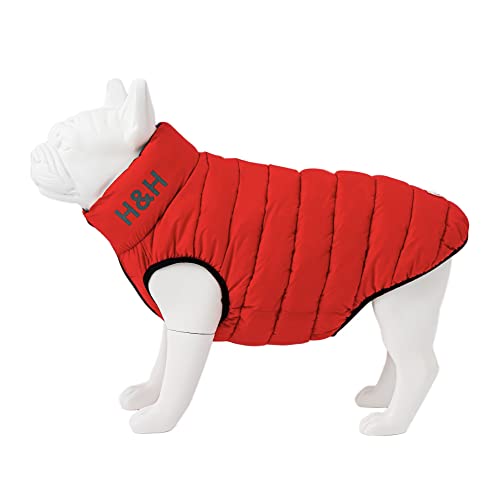 HUGO & HUDSON Reversible Pufferjacke für Hunde, wasserabweisender Mantel, Rot und Marineblau, M50 von HUGO & HUDSON
