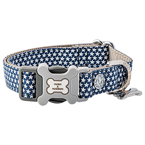 HUGO & HUDSON Hundehalsband, verstellbare Sicherheitsschnalle, Marine, L von HUGO & HUDSON