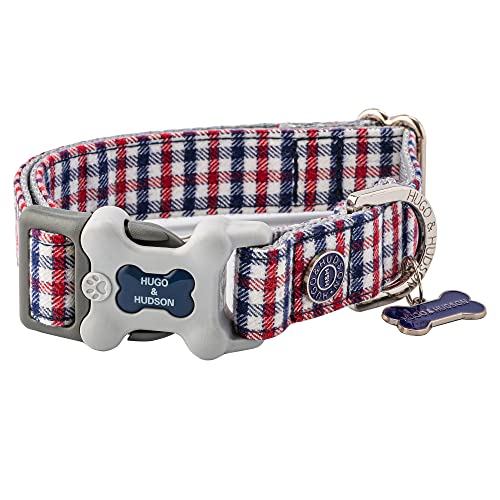 HUGO & HUDSON Hundehalsband, verstellbare Sicherheitsschnalle, Marineblau und Rot, L von HUGO & HUDSON