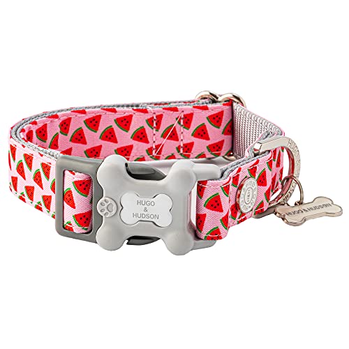 HUGO & HUDSON Hundehalsband, verstellbare Sicherheitsschnalle, Rosa Frucht, M von HUGO & HUDSON