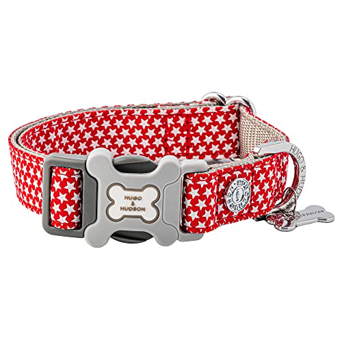 HUGO & HUDSON Hundehalsband, verstellbare Sicherheitsschnalle, Rot, M von HUGO & HUDSON