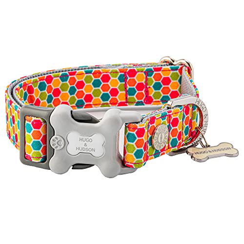 HUGO & HUDSON Hundehalsband, verstellbare Sicherheitsschnalle, Mehrfarbig geometrisch, L von HUGO & HUDSON