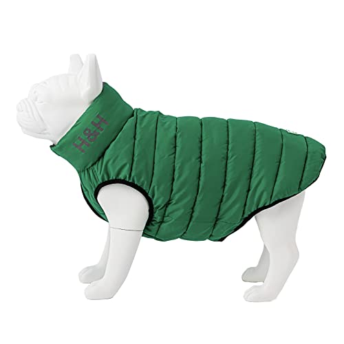 HUGO & HUDSON Reversible Pufferjacke für Hunde, wasserabweisender Mantel, Dunkelgrün und Grau, L55 von HUGO & HUDSON