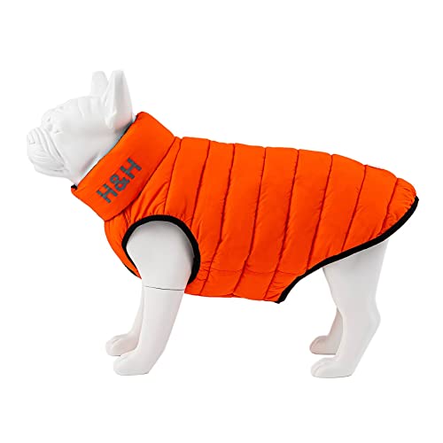 HUGO & HUDSON Reversible Pufferjacke für Hunde, wasserabweisender Mantel, Orange und Marineblau, M40 von HUGO & HUDSON