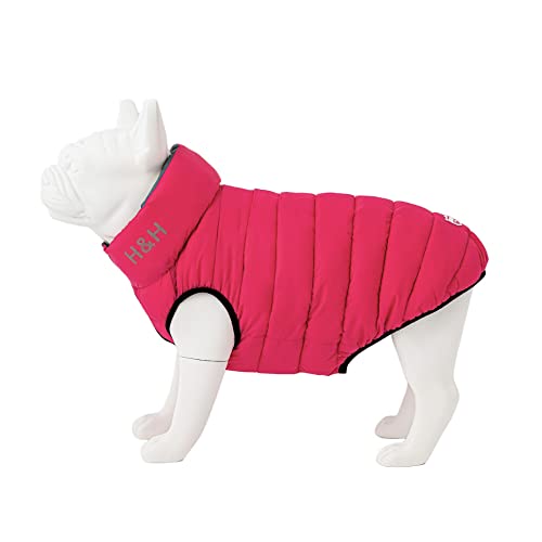 HUGO & HUDSON Reversible Winter-Pufferjacke für Hunde, wasserabweisender Mantel, Rosa und Grau, M45 von HUGO & HUDSON