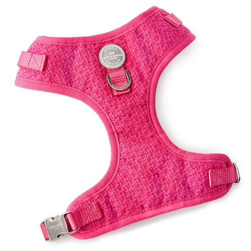 HUGO & HUDSON Tweed-Hundegeschirr, verstellbar, kein Ziehen, Haustierweste mit 2 Leinenclips Rosa XS von HUGO & HUDSON