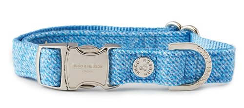 HUGO & HUDSON Tweed-Hundehalsband, verstellbar, mit Schnellverschluss, Sicherheitsschnalle, blau, L von HUGO & HUDSON
