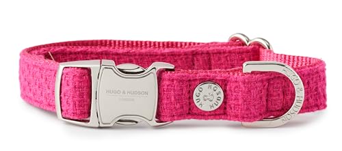 HUGO & HUDSON Tweed-Hundehalsband, verstellbar, mit Schnellverschluss, Sicherheitsschnalle, rosa, L von HUGO & HUDSON