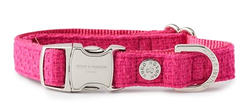 HUGO & HUDSON Tweed-Hundehalsband, verstellbar, mit Schnellverschluss, Sicherheitsschnalle, rosa, S von HUGO & HUDSON