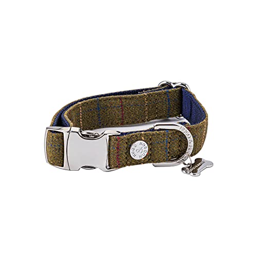 HUGO & HUDSON Tweed-Hundehalsband, verstellbare Sicherheitsschnalle, Dunkelgrün kariert, XS von HUGO & HUDSON