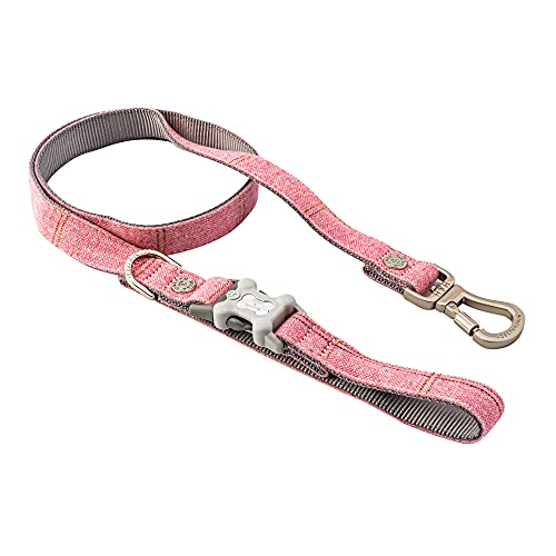 HUGO & HUDSON Tweed-Hundeleine, Trainingsleine, Rosa Kariert, 1,2 m Länge x 2,5 cm Breite von HUGO & HUDSON