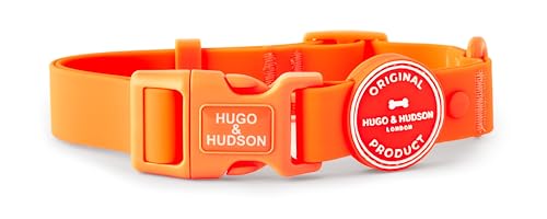 HUGO & HUDSON Wasserdichtes Hundehalsband, geruchshemmend und leicht zu reinigen, verstellbares Haustierhalsband, Orange, Größe L von HUGO & HUDSON