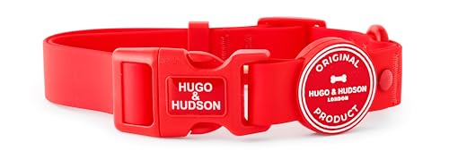 HUGO & HUDSON Wasserdichtes Hundehalsband, geruchshemmendes verstellbares Haustierhalsband, Rot, L von HUGO & HUDSON