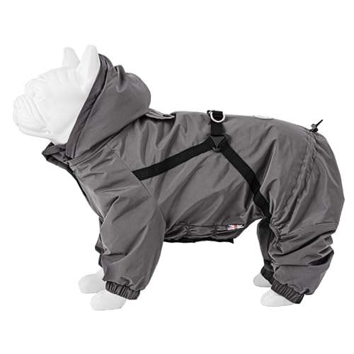 HUGO & HUDSON Winter-Schneeanzugjacke für Hunde, Winddicht mit Kapuze, Schnallen, Geschirr Grau XS25 von HUGO & HUDSON