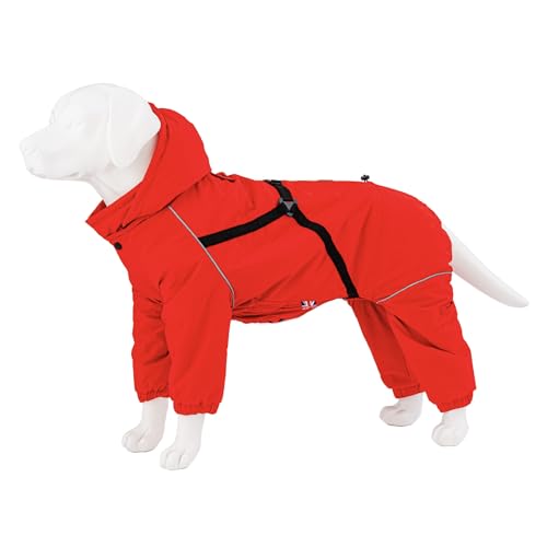 HUGO & HUDSON Winter-Schneeanzugjacke für Hunde, Winddicht, mit Kapuze, Schnallen, Geschirr, Rot M50 von HUGO & HUDSON