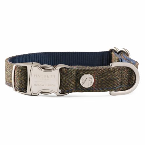 HUGO & HUDSON x HACKETT Tweed-Hundehalsband Verstellbarer, dunkelgrün kariert Fischgrätmuster, XS von HUGO & HUDSON