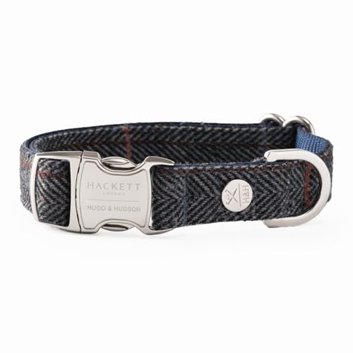 HUGO & HUDSON x Hackett Tweed-Hundehalsband Verstellbarer, grau kariert Fischgrätmuster, L von HUGO & HUDSON