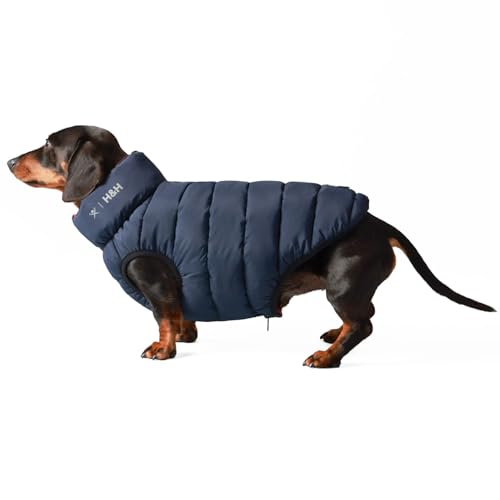 HUGO & HUDSON x Hackett Wendbare Pufferjacke für Hunde, Warmer Wintermantel, Marineblau & Beere L55 von HUGO & HUDSON