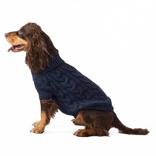 HUGO & HUDSON x Hackett Hundepullover mit Zopfmuster, Rollkragenpullover aus Strick, Marineblau, L von HUGO & HUDSON