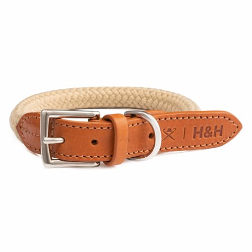 HUGO & HUDSON x Hackett Hundehalsband aus Seil mit Cognac-Leder mit Verstellbarer Metallschnalle, Natur, L von HUGO & HUDSON