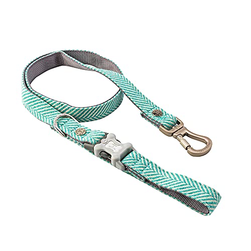 HUGO & HUDSON Tweed-Hundeleine, Trainingsleine, Aqua Fischgrätenmuster, 1,2 m Länge x 2,5 cm Breite von HUGO & HUDSON